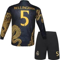 metekoc R. Madrid Bellingham #5 Kinder Trikot Fußball Spezielle Golddrachen-Edition, Langarmtrikot und Shorts, Jugendgrößen (Schwarz Dragon, 30 (12-13 Jahre)) von metekoc