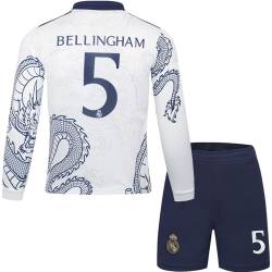 metekoc R. Madrid Bellingham #5 Kinder Trikot Fußball Spezielle Weißer Drache Edition, Langarmtrikot und Shorts, Jugendgrößen (Weiß Dragon, 24 (6-7 Jahre)) von metekoc
