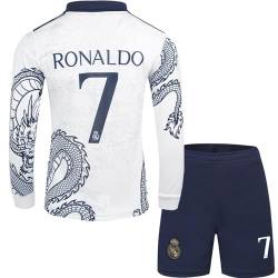 metekoc R. Madrid Ronaldo #7 Kinder Trikot Fußball Spezielle Weißer Drache Edition, Langarmtrikot und Shorts, Jugendgrößen (Weiß,26) von metekoc
