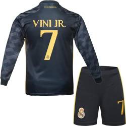 metekoc R. Madrid Vini Jr. #7 Vinicius Auswärts Fußball Langarm Trikot und Shorts Kinder Jungengrößen (Auswärts, 30 (12-13 Jahre)) von metekoc