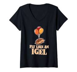 Damen Fly like an Igel, denlish, Spruch Igel fun T-Shirt mit V-Ausschnitt von mh-artworx