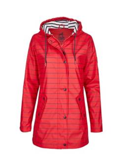 mh michael heinen Damen Regenjacke Tau, Friesennerz, Regenparka mit Kapuze, Regenmantel, Wetterjacke, gestreift, wasserdicht, winddicht red-navy 36 von mh michael heinen