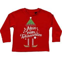 miKalino Baby/Kinder Longsleeve Mein erstes Weihnachten (Weihnachts-Elf) 100% handbedruckt in Deutschland - bei 60 Grad waschbar - mit Spruch, Farbe:rot, Grösse:92-98 von miKalino