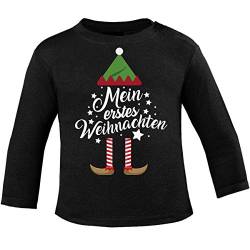 miKalino Baby/Kinder Longsleeve Mein erstes Weihnachten (Weihnachts-Elf) 100% handbedruckt in Deutschland - bei 60 Grad waschbar - mit Spruch, Farbe:schwarz, Grösse:68-74 von miKalino