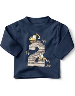 miKalino Baby/Kinder Longsleeve mit Spruch 2 - Bagger Geburtstag Langarm Shirt für Jungen und Mädchen | Geschenkidee, Farbe:Navy, Grösse:80-86 von miKalino