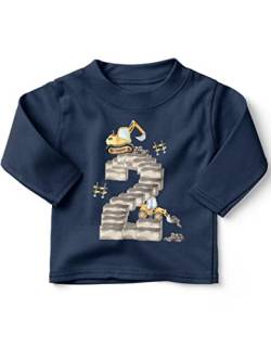 miKalino Baby/Kinder Longsleeve mit Spruch 2 - Bagger Geburtstag Langarm Shirt für Jungen und Mädchen | Geschenkidee, Farbe:Navy, Grösse:92-98 von miKalino