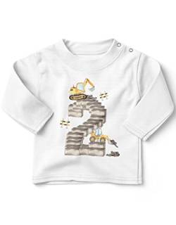 miKalino Baby/Kinder Longsleeve mit Spruch 2 - Bagger Geburtstag Langarm Shirt für Jungen und Mädchen | Geschenkidee, Farbe:Weiss, Grösse:92-98 von miKalino