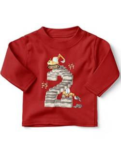 miKalino Baby/Kinder Longsleeve mit Spruch 2 - Bagger Geburtstag Langarm Shirt für Jungen und Mädchen | Geschenkidee, Farbe:rot, Grösse:68-74 von miKalino