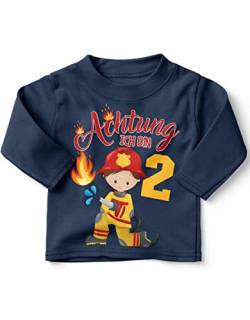 miKalino Baby/Kinder Longsleeve mit Spruch Achtung ich Bin 2 Zwei Feuerwehr Langarm Shirt für Jungen und Mädchen | Geschenkidee, Farbe:Navy, Grösse:92-98 von miKalino