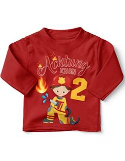 miKalino Baby/Kinder Longsleeve mit Spruch Achtung ich Bin 2 Zwei Feuerwehr Langarm Shirt für Jungen und Mädchen | Geschenkidee, Farbe:rot, Grösse:92-98 von miKalino