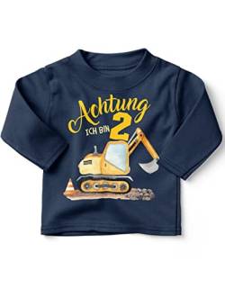 miKalino Baby/Kinder Longsleeve mit Spruch Achtung ich Bin Zwei 2 Bagger Schaufelbagger Langarm Shirt für Jungen und Mädchen | Geschenkidee, Farbe:Navy, Grösse:92-98 von miKalino