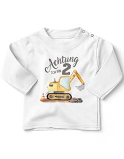 miKalino Baby/Kinder Longsleeve mit Spruch Achtung ich Bin Zwei - Bagger Langarm Shirt für Jungen und Mädchen | Geschenkidee, Farbe:Weiss, Grösse:80-86 von miKalino