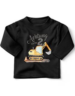 miKalino Baby/Kinder Longsleeve mit Spruch Achtung ich Bin Zwei - Bagger Langarm Shirt für Jungen und Mädchen | Geschenkidee, Farbe:schwarz, Grösse:92-98 von miKalino