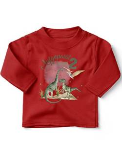 miKalino Baby/Kinder Longsleeve mit Spruch Aufgepasst ! Ich Bin 2 - Dinosaurier Langarm Shirt für Jungen und Mädchen | Geschenkidee, Farbe:rot, Grösse:92-98 von miKalino