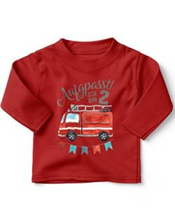 miKalino Baby/Kinder Longsleeve mit Spruch Ich Bin 2 - Feuerwehr Langarm Shirt für Jungen und Mädchen | Geschenkidee, Farbe:rot, Grösse:92-98 von miKalino