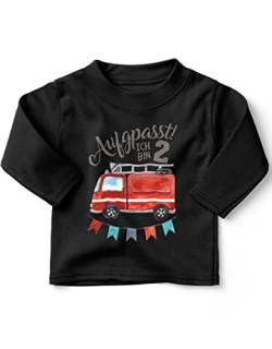 miKalino Baby/Kinder Longsleeve mit Spruch Ich Bin 2 - Feuerwehr Langarm Shirt für Jungen und Mädchen | Geschenkidee, Farbe:schwarz, Grösse:92-98 von miKalino