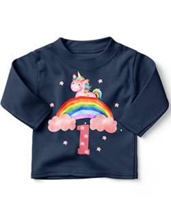 miKalino Baby/Kinder Longsleeve mit Spruch Ich Bin Eins 1 Einhorn Langarm Shirt für Mädchen | Geschenkidee, Farbe:Navy, Grösse:80-86 von miKalino