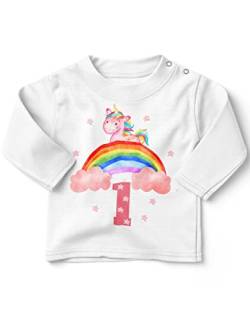 miKalino Baby/Kinder Longsleeve mit Spruch Ich Bin Eins 1 Einhorn Langarm Shirt für Mädchen | Geschenkidee, Farbe:Weiss, Grösse:80-86 von miKalino