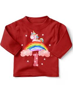 miKalino Baby/Kinder Longsleeve mit Spruch Ich Bin Eins 1 Einhorn Langarm Shirt für Mädchen | Geschenkidee, Farbe:rot, Grösse:80-86 von miKalino