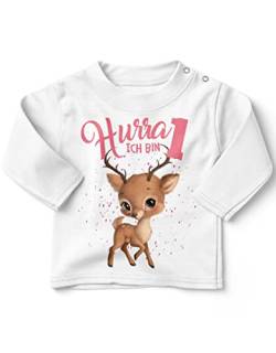 miKalino Baby/Kinder Longsleeve mit Spruch Ich Bin Eins 1 Süßes Rehkitz Langarm Shirt für Mädchen | Geschenkidee, Farbe:Weiss, Grösse:80-86 von miKalino