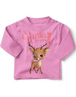 miKalino Baby/Kinder Longsleeve mit Spruch Ich Bin Eins 1 Süßes Rehkitz Langarm Shirt für Mädchen | Geschenkidee, Farbe:rosa, Grösse:80-86 von miKalino