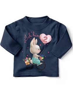 miKalino Baby/Kinder Longsleeve mit Spruch Ich Bin Zwei 2 Niedlicher Hase auf einem Fahrrad Langarm Shirt für Mädchen | Geschenkidee, Farbe:Navy, Grösse:92-98 von miKalino
