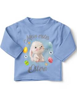 miKalino Baby/Kinder Longsleeve mit Spruch Mein erstes Ostern - Eier/Hase | Langarm Shirt für Jungen und Mädchen | Geschenkidee, Farbe:Sky, Grösse:56-62 von miKalino