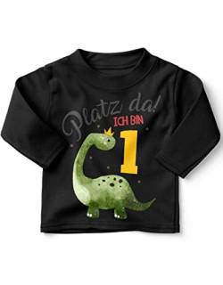 miKalino Baby/Kinder Longsleeve mit Spruch Platz Da ich Bin Eins 1 Dinosaurier mit Krone Langarm Shirt für Jungen und Mädchen | Geschenkidee, Farbe:schwarz, Grösse:80-86 von miKalino