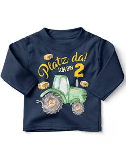 miKalino Baby/Kinder Longsleeve mit Spruch Platz Da ich Bin Zwei 2 Traktor Langarm Shirt für Jungen und Mädchen | Geschenkidee, Farbe:Navy, Grösse:80-86 von miKalino