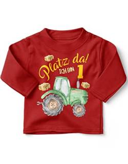 miKalino Baby/Kinder Longsleeve mit Spruch Platz Da ich Bin Zwei 2 Traktor Langarm Shirt für Jungen und Mädchen | Geschenkidee, Farbe:rot, Grösse:80-86 von miKalino