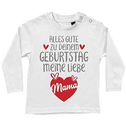 miKalino Baby/Kinder Longsleeve mit Spruch für Jungen Mädchen Unisex Langarm Alles Gute zu deinem Geburtstag Meine Liebe Mama. | handbedruckt in Deutschland, Farbe:Weiss, Grösse:92-98 von miKalino