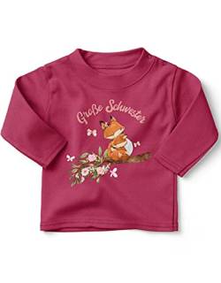 miKalino Baby/Kinder Longsleeve mit Spruch für Jungen Mädchen Unisex Langarm Große Schwester Fuchs | handbedruckt in Deutschland, Farbe:himbeerpink, Grösse:92-98 von miKalino