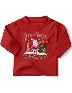 miKalino Baby/Kinder Longsleeve mit Spruch für Jungen Mädchen Unisex Langarm Unser erstes Weihnachten | handbedruckt in Deutschland, Farbe:rot, Grösse:56-62 von miKalino