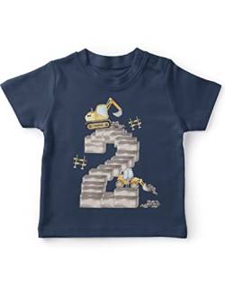 miKalino Baby/Kinder T-Shirt mit Spruch 2 - Bagger Geburtstag Kurzarm Shirt für Jungen und Mädchen | Geschenkidee, Farbe:Navy, Grösse:80-86 von miKalino