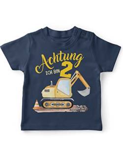 miKalino Baby/Kinder T-Shirt mit Spruch Achtung ich Bin Zwei 2 Bagger Schaufelbagger Kurzarm Shirt für Mädchen | Geschenkidee, Farbe:Navy, Grösse:92-98 von miKalino
