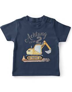 miKalino Baby/Kinder T-Shirt mit Spruch Achtung ich Bin Zwei - Bagger Kurzarm Shirt für Jungen und Mädchen | Geschenkidee, Farbe:Navy, Grösse:92-98 von miKalino