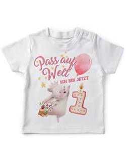 miKalino Baby/Kinder T-Shirt mit Spruch Pass auf Welt Ich Bin jetzt Eins 1 Hase mit Herzluftballon Kurzarm Shirt für Mädchen | Geschenkidee, Farbe:Weiss, Grösse:80-86 von miKalino