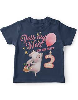 miKalino Baby/Kinder T-Shirt mit Spruch Pass auf Welt Ich Bin jetzt Zwei 2 Hase mit Herzluftballon Kurzarm Shirt für Mädchen | Geschenkidee, Farbe:Navy, Grösse:92-98 von miKalino