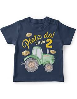 miKalino Baby/Kinder T-Shirt mit Spruch Platz Da ich Bin Zwei 2 Traktor Kurzarm Shirt für Mädchen | Geschenkidee, Farbe:Navy, Grösse:92-98 von miKalino