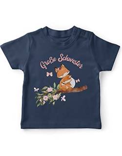 miKalino Baby/Kinder T-Shirt mit Spruch für Jungen Mädchen Unisex Kurzarm Große Schwester Fuchs | handbedruckt in Deutschland, Farbe:Navy, Grösse:80-86 von miKalino