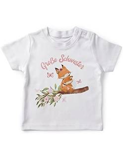 miKalino Baby/Kinder T-Shirt mit Spruch für Jungen Mädchen Unisex Kurzarm Große Schwester Fuchs | handbedruckt in Deutschland, Farbe:Weiss, Grösse:92-98 von miKalino