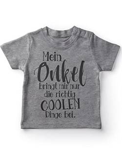 miKalino Baby/Kinder T-Shirt mit Spruch für Jungen Mädchen Unisex Kurzarm Mein Onkel bringt Mir nur die coolen Dinge bei | handbedruckt in Deutschland, Farbe:Heather, Grösse:92-98 von miKalino