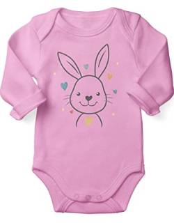 miKalino Babybody für Ostern Hase mit bunten Herzen | Langarm Strampler Ostergeschenke Ostern Baby Kleidung für Jungen und Mädchen | Oster Geschenkidee, Farbe:rosa, Grösse:80 von miKalino