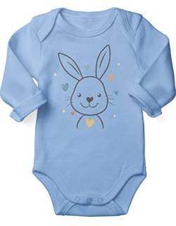 miKalino Babybody für Ostern Hase mit bunten Herzen | Langarm Strampler Ostergeschenke Ostern Baby Kleidung für Jungen und Mädchen | Oster Geschenkidee, Farbe:sky, Grösse:62 von miKalino