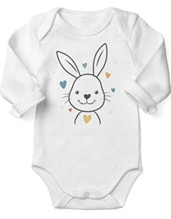 miKalino Babybody für Ostern Hase mit bunten Herzen | Langarm Strampler Ostergeschenke Ostern Baby Kleidung für Jungen und Mädchen | Oster Geschenkidee, Farbe:weiss, Grösse:56 von miKalino