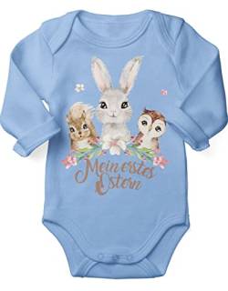 miKalino Babybody mit Spruch Mein erstes Ostern Hase | Langarm Strampler Ostergeschenke Ostern Baby Kleidung für Jungen und Mädchen | Oster Geschenkidee, Farbe:Sky, Grösse:56 von miKalino