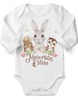 miKalino Babybody mit Spruch Mein erstes Ostern Hase | Langarm Strampler Ostergeschenke Ostern Baby Kleidung für Jungen und Mädchen | Oster Geschenkidee, Farbe:Weiss, Grösse:56 von miKalino