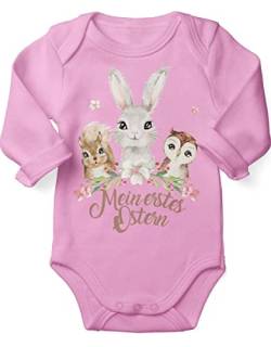 miKalino Babybody mit Spruch Mein erstes Ostern Hase | Langarm Strampler Ostergeschenke Ostern Baby Kleidung für Jungen und Mädchen | Oster Geschenkidee, Farbe:rosa, Grösse:68 von miKalino