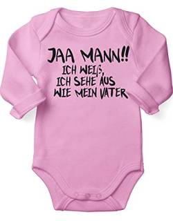 miKalino Babybody mit Spruch für Jungen Mädchen Unisex Langarm Jaa Mann! Ich weiß, ich sehe aus wie mein Vater | handbedruckt in Deutschland | Handmade with love, Grösse:56, Farbe:rosa von miKalino