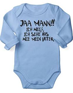 miKalino Babybody mit Spruch für Jungen Mädchen Unisex Langarm Jaa Mann! Ich weiß, ich sehe aus wie mein Vater | handbedruckt in Deutschland | Handmade with love, Grösse:62, Farbe:sky von miKalino